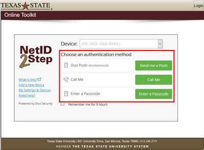 Txst netid - Enter your NetID and password, and click Logon. You will automatically receive a prompt (e.g., call or push) to your default device. Click Other Options. On other options page click Text message passcode. Enter your passcode and click Verify. You have successfully logged into Duo using the text message passcode on your mobile phone device.